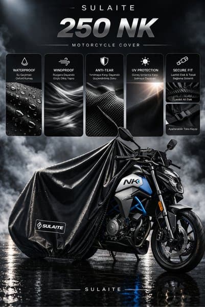 SULAITE Motosiklet Brandası CF MOTO NK 250 Motor Brandası Su Geçirmez Koruma Kalın Kumaş Motor Örtüsü SİYAH