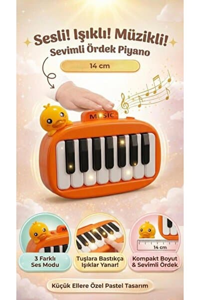 Tıfıl Toys 14cm Sesli Işıklı ve Müzikli Sevimli Ördek Figürlü İnteraktif Oyuncak El Piyanosu