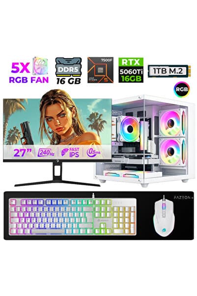 Xaser Live X80 Ryzen 5 7500F 16GB DDR5 Ram 1TB M.2 Nvme SSD 16GB RTX5060 Ti 27" 240Hz Masaüstü Oyunc