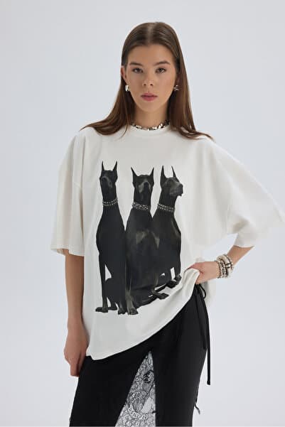 MAI STUDIOS CO. Doberman Pinscher Beyaz Oversize T-Shirt