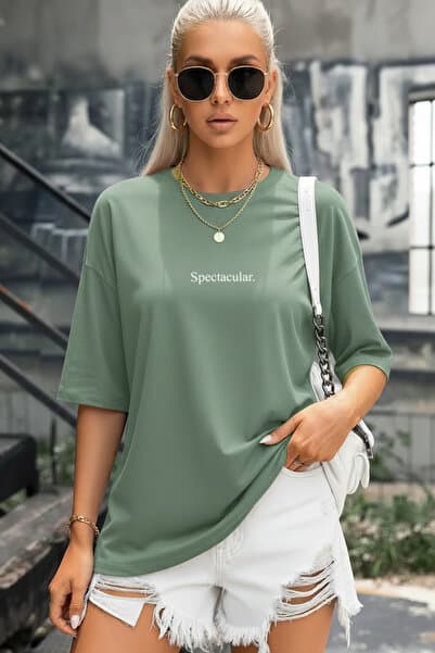 Teenage Millionaire Spectacular Açık Yeşil Oversize Salas Boyfriend Kadın T-shirt