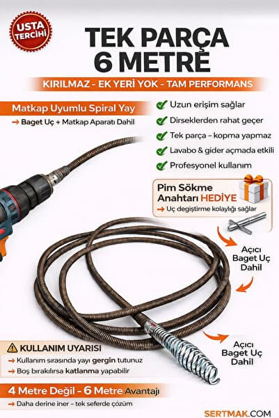 bimex 6M Tek Parça Gider Açma Yayı | Matkap Uyumlu | Uç + Aparat Dahil Profesyonel eklenebilir