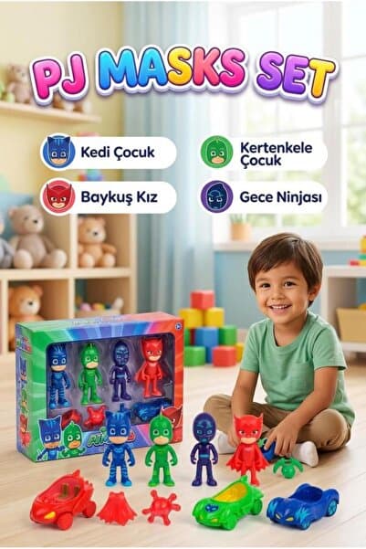 Tıfıl Toys Pijamaskeliler Görev Başında! Eklemleri Hareket Eden 11 Parçalı 4 Figürlü Arabalı Oyuncak Figür Seti