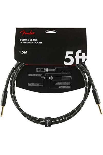 FENDER 0990820093 Deluxe Düz/Düz Uçlu Enstrüman Kablosu (1m) | Siyah Tweed Örgü Kaplama, Kısa Mesafe