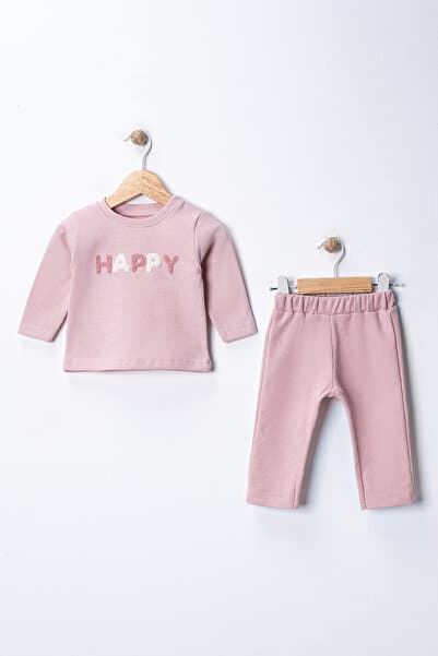 Buude Kids Happy Nakışlı Poly Pamuklu 2'li Bebek Takım