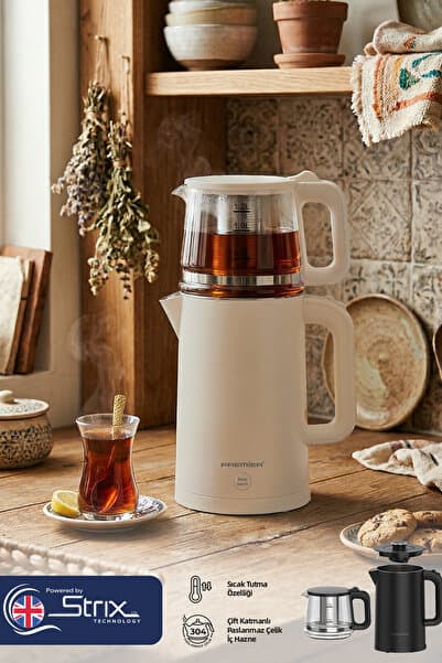 PREMIER PTP 3418 2in1 Çay Makinesi & Su Isıtıcı Özellikli – 304 Paslanmaz Çelik, Çift Katmanlı