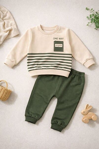 Organic Product DimpleBaby One Way Premium Çizgili Erkek Bebek Alt Üst Takım (0-24 Ay)