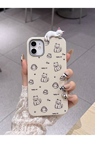 KVK PRİVACY iPhone 11 3D Uyuyan Kedi Figürlü Happy Cat Desenli Silikon Telefon Kılıfı