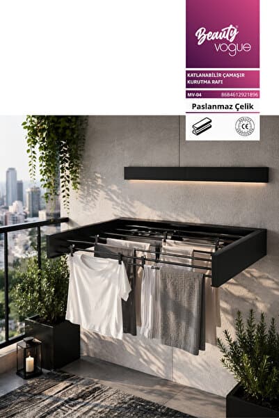 Paslanmaz Katlanabilir Çamaşır Kurutma Rafı Balkon - Banyo - Oda Kullanımı