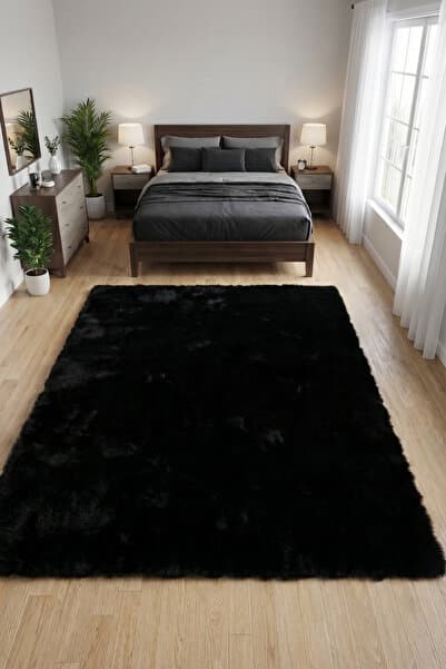 Halispecial Bulut Siyah Yüksek Havlı Peluş Halı-Ultra Yumuşak Lüks Doku-Kaymaz Taban-Seçkin Konfor-Yıkanabilir