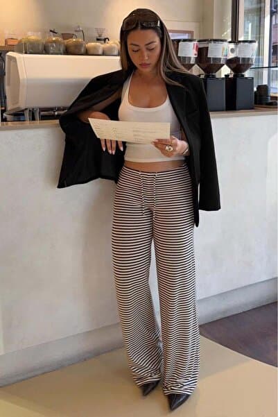Madmext Siyah Çizgili Straight Fit Kadın Eşofman Altı MG2786