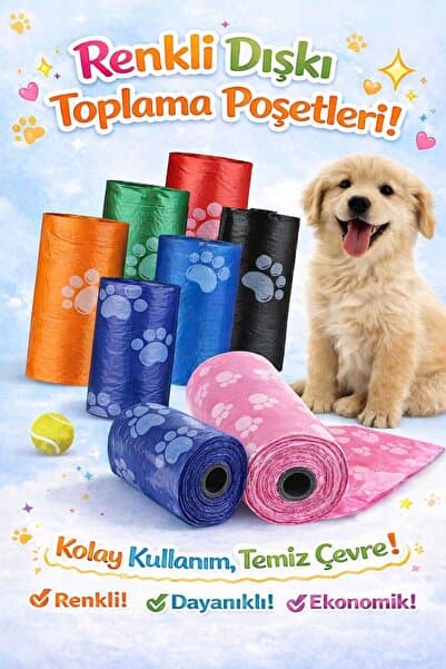 HAYHAYPETSHOP Kedi Köpek Dışkı Toplama Poşeti 4’lü Paket 60 Poşet Dayanıklı Renkli Kakası Poşeti Tuvalet Temizlik