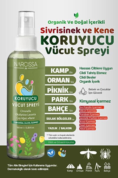 Narcissa Sivrisinek ve Kene Kovucu Doğal Vücut Spreyi 100ml - Tüm Gün Etki