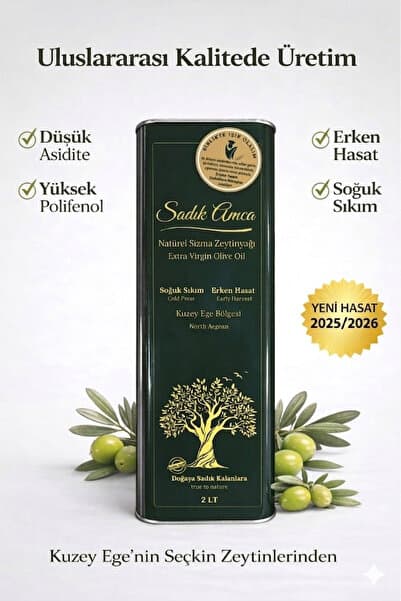 Sadık Amca Erken Hasat Soğuk Sıkım Natürel Sızma Zeytinyağı 2 Lt. Özel Tasarım Teneke