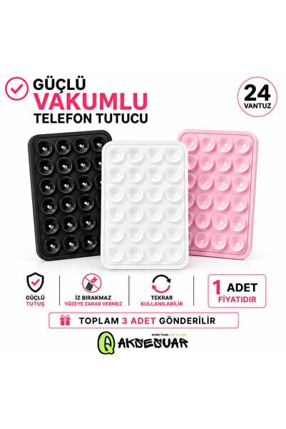 Vakumlu Silikon Vantuzlu Yapışkanlı Telefon Tutucu (1 ADET) Pembe Beyaz