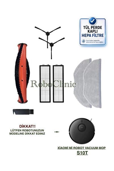 Xiaomi S10t (STFCR01SZ) Robot Süpürge Uyumlu Ana Fırça,yan Fırça,hepa Filtre,mop Yenileme Seti.