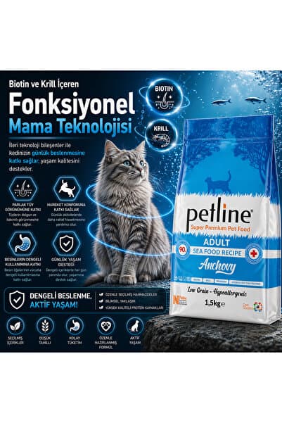 Yerli Karadeniz Hamsili -omega Deposu, Biotinli Balıklı Yetişkin Kedi Maması 10kg- Anchovy