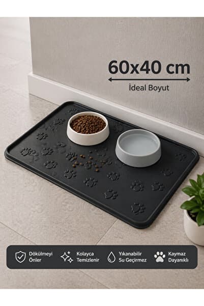 Black Gold Kedi Köpek Mama Matı Havuzlu Yıkanabilir Kaymaz Evcil Hayvan Beslenme Matı Kedi Kumu Paspası 40x60