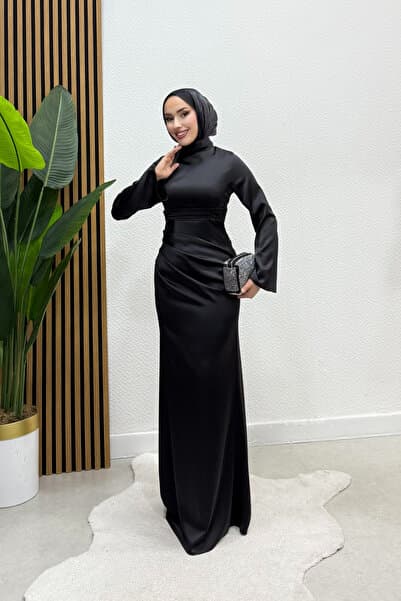 Belle Giyim Modern Tasarım Zara Saten Abiye Elbise