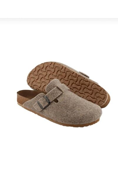 YILDIZ SHOES Ithal Unisex Kışlık Önü Kapalı Ortopedik Keçeli Günlük Sabo Ev Terliği Taba