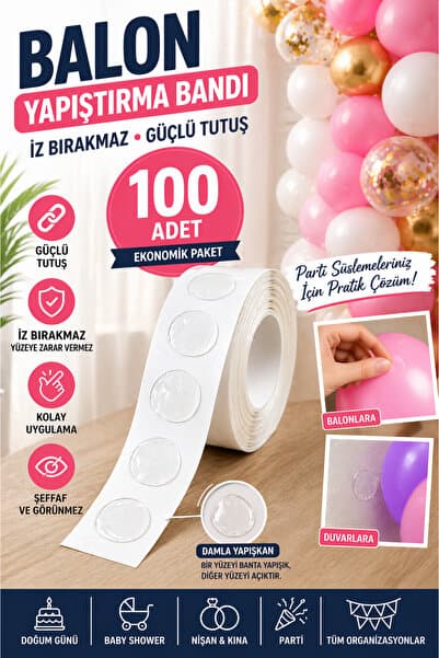 FESTİLO Balon Yapıştırma Bandı 100 Adet İz Bırakmaz Balon Sabitleyici