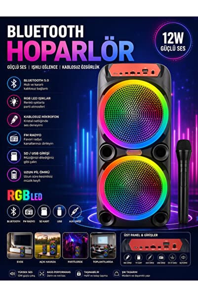 nextbuy Büyük Boy Party Box Bluetooth Hoparlör Taşınabilir Şarjlı Kablosuz Karaoke Mikrofonlu Ses Sistemi