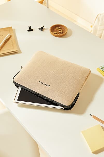 Ocean Home Textile Su İtici Leke Tutmaz Jüt Keten İpad Uyumlu Tablet Taşıma Çantası / Kılıfı 27x21x2