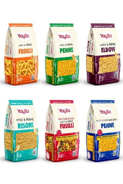 Yayla 6’Lı Doğal Glutensiz Makarna Serisi 400 Gr (Elbow-Penne-Fusulli-Risoni)