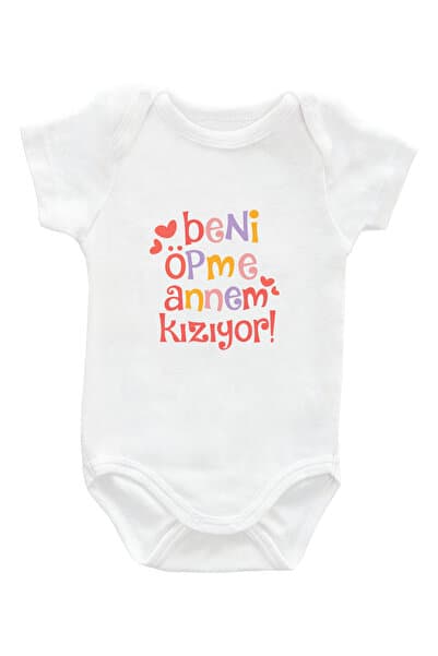 Kivvy Beni Öpme Annem Kızıyor Yazılı %100 Pamuk Unisex Çıtçıtlı Bebek Body