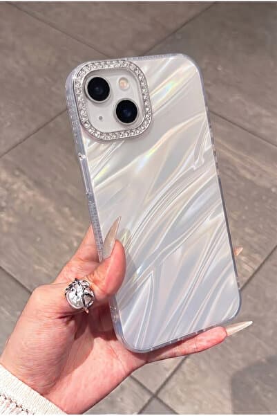 KVK PRİVACY iPhone 13 / 14 / 15 Uyumlu Premium Taşlı Parlak Kılıf – Kamera Çerçeveli, Şık Tasarım, Darbe Emici Silver