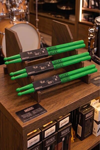 Midex GFK-801GR-3X 5A Bateri Baget Kırılmaz Polyemid Yeşil Renk Davul Bageti 5A Drumsticks 6 Adet (3 Çift)