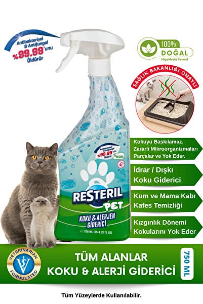 Resteril PET Köpek Koku Giderici Parfümsüz Dezenfektan Sprey Köpek Çiş Kokusu Önleyici Kedi Kumu Koku Giderici Hijyen Spreyi 750ml