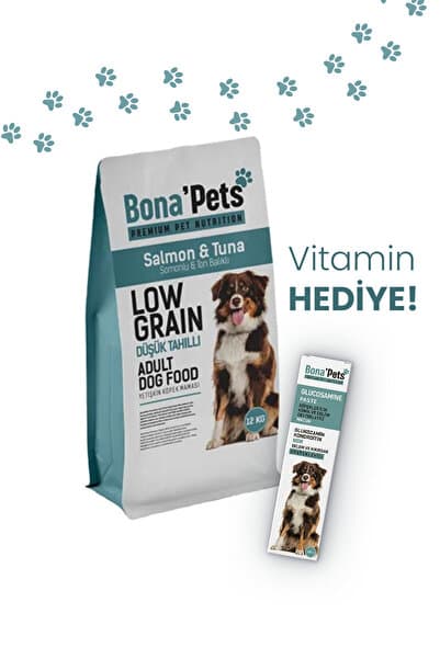 Bona’Pets Premium Düşük Tahıllı Somonlu ve Ton Balıklı Yetişkin Köpek Maması 12 Kg
