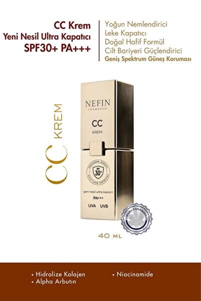 nefin beauty CC Krem Yeni Nesil Ultra Kapatıcı SPF30+ PA+++ Alpha Arbutın Hidrolize Kolajen Niacinamide