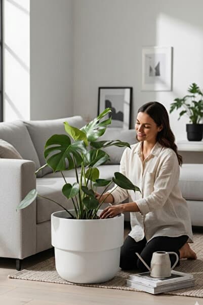 TEMMUZ HOME Kuple Premium Serisi 26 Lt Modern Tasarım Saksı - Salon ve Balkon Tipi Büyük Boy Saksı(Kirli Beyaz)