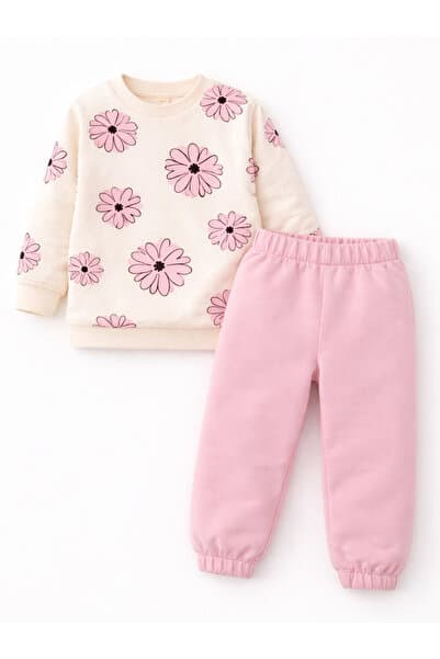 ozbaby.com Oz Baby Pamuklu Çiçek Desenli 4 Mevsim Kız Bebek Eşofman Takımı Alt Üst Mevsimlik (1-4 Yaş)