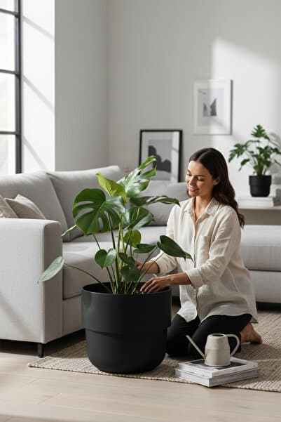 TEMMUZ HOME Kuple Premium Serisi 26 Lt Modern Tasarım Saksı - Salon ve Balkon Tipi Büyük Boy Saksı