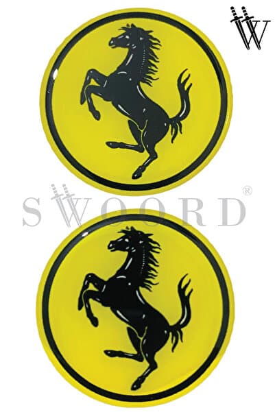 SWOORD Ferrari Logo Sarı (5 x 5 cm) İkili Etiket Sticker