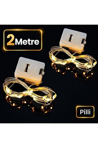 2 Metre Peri Led Dekoratif Sarı Renk Mini Güç Kutulu (piller dahildir)