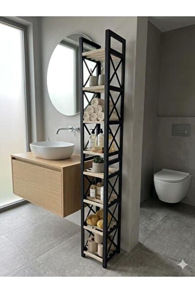 CasaNovi DARROW DEKORATİF 8 KAT AHŞAP RAFLI BANYO RAFI