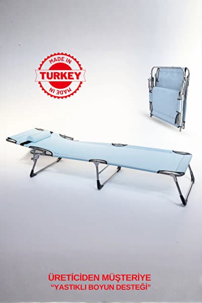 ECMPROGER Fold&Relax Pro | Yastıklı Katlanır Kamp Yatağı & Şezlong Plaj & Bahçe Açık Mavi