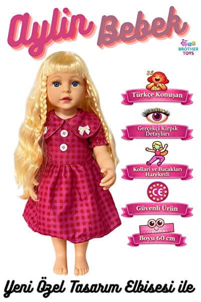 Brother Toys Büyük Boy Türkçe Konuşan Aylin Bebek Et Bebek Gövde Ve Bacaklar Yumuşak Pvc 60 Cm