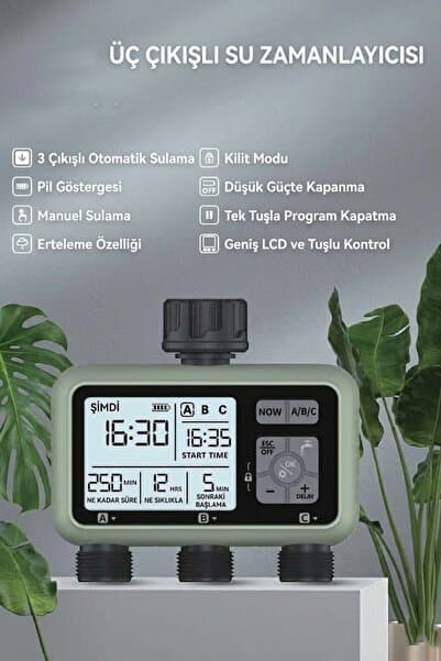 Konk Tools 3 Çıkışlı Akıllı Bahçe Sulama Zamanlayıcısı Yağmur Geciktirme ve IP55 Su Geçirmez