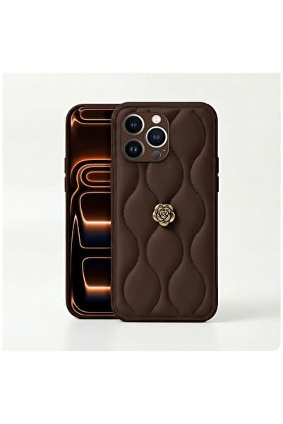 Zebana Apple iPhone 15 Pro Uyumlu Kılıf Zebana Camellia Deri Kılıf Kahverengi