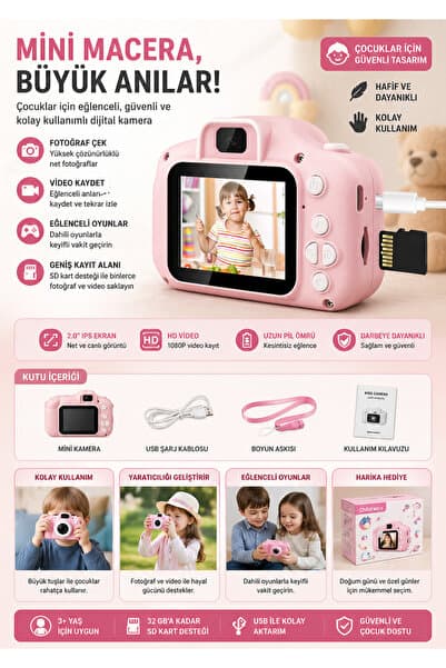 nextbuy Mini Retro Fotoğraf Makinesi Çocuk İçin Vintage 1080P SD Kart Girişli HD 2.0 İnc Ekran Video Kamera
