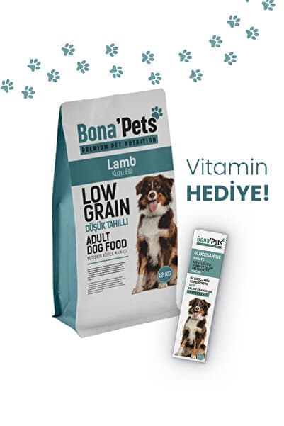 Bona’Pets Premium Düşük Tahıllı Kuzu Etli Yetişkin Köpek Maması 12 Kg