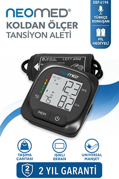neomed DBP-6194 Türkçe Konuşan Üst Koldan Işıklı Ekranlı Dijital Tam Otomatik Tansiyon Aleti