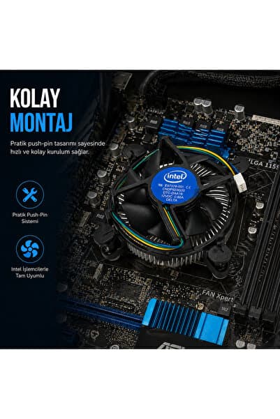 SepetteX ntel Uyumlu İşlemci Fanı 4 Pin PWM CPU Soğutucu – Hazır Termal Macunlu Kolay Montaj