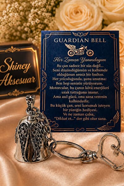 Shiney Aksesuar Çelik Anahtarlık Şans Çanı Guardian Bell Melek Kanadı Model Koruyucu Çelik Motosiklet Luck Bell