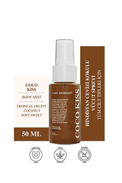 Clara Hygienics Coco Kiss Kadın Vücut Spreyi 50ml - Hindistan Cevizi, Meyvemsi ve Yumuşak-Tatlı Kokulu Vegan Body Mist